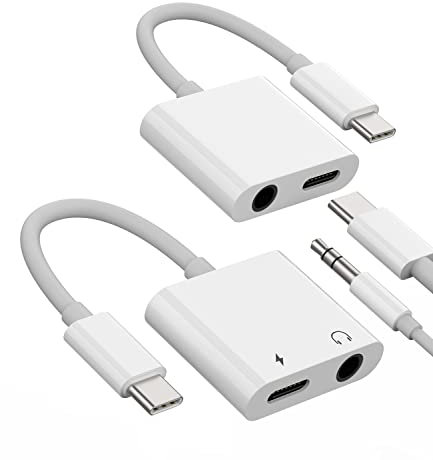 USB-C to 3.5mm Headphone Adapter 2 in 1(2Pack)Type C Charger Apple IPhone15 Pro Max Plus IPad Pro Aux Jack Splitter Dac Audio Dongle compatible for Samsung LG Google Galaxy S23 S22 Ultra Note10 S9 S10