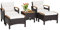 COSTWAY Rattan Gartenmöbel Set, Balkonmöbel, Balkonset inkl. 2 Stühle mit Hocker, Tisch & Kissen, Tischplatte und Armlehnen aus Akazienholz, Terrassenmöbel, Gartengarnitur, Sitzgruppe für Garten