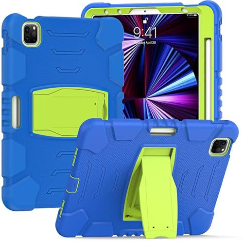 Samsung Tab S6 Lite P610 P610 con Soporte, Duradero, híbrido, a Prueba de Golpes, Resistente, Tres Capas, Carcasa Protectora de Silicona para tabletas Infantiles (Azul+Verde Amarillo)