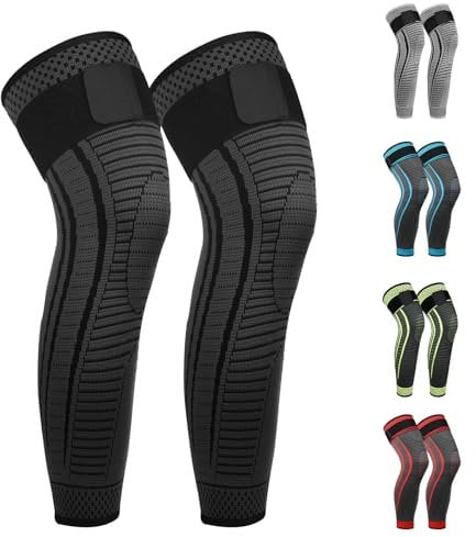 Ruilaibao Full Leg Compression Sleeves 2 Pack anti Sliping Ventilation Long Knee Support with Wraps for Men and Women Long Knee Compression Sleeve for ACJ, Meniscus Tear, Arthritis (Black, Large)
