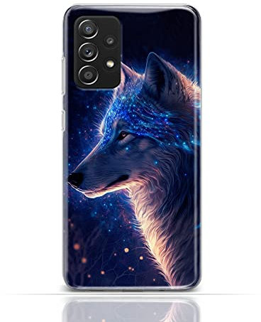 Hülle für Samsung Galaxy A5 2016 Handyhülle Schutzhülle aus Silikon TPU Softcase mit Motiv 3486 Wolf Profil blaues Glitzer Mystisch