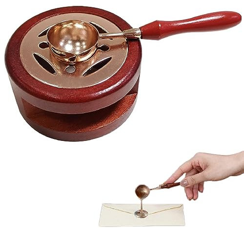 Wachssiegelwärmer Schmelzset,Siegelwachs-Ofen-Werkzeug,Wachsheiztopf mit Schmelzlöffel,Siegelwachs Siegelwärmer,Wachssiegel Kit,Wachserwärmer Wachssiegel Wärmer für DIY Hochzeit Einladung(Braun)