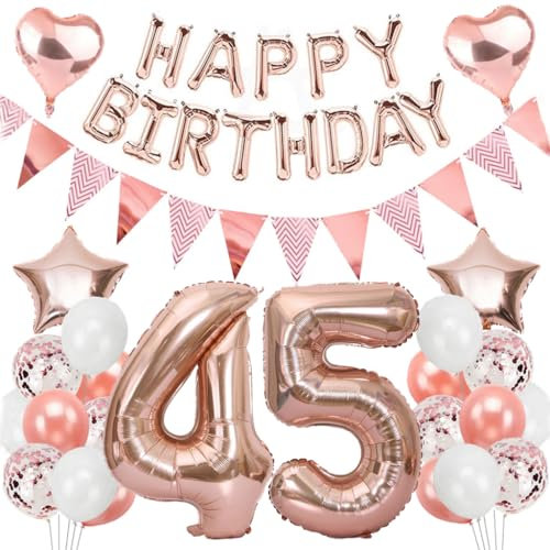 Ouceanwin Geburtstagsdeko 45 Jahre Frau, Rosegold Luftballon 45. Geburtstag Dekoration Set, Folienballon Zahl 45, Helium Ballon Happy Birthday Girlande für 45. Geburtstag Frauen Party Deko
