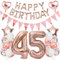 Ouceanwin Geburtstagsdeko 45 Jahre Frau, Rosegold Luftballon 45. Geburtstag Dekoration Set, Folienballon Zahl 45, Helium Ballon Happy Birthday Girlande für 45. Geburtstag Frauen Party Deko