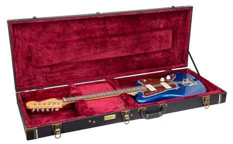 Crossrock Holzkoffer für E-Gitarre – passend für Jazzmaster/Jaguar-Style, Schwarz – Vintage-Beschläge, Schwammfutter, Metallfüße, Stauraum – Modell CRW520JMBK