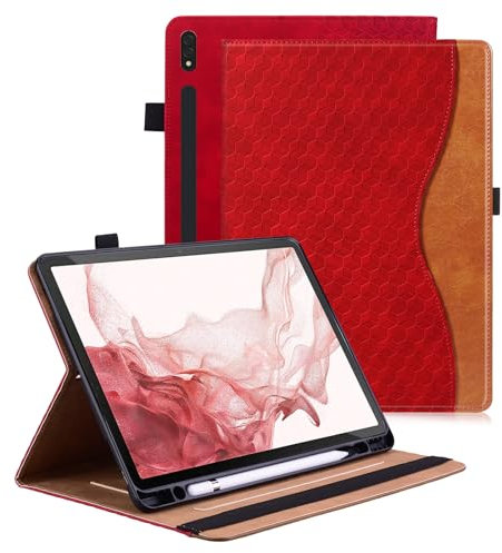 Vkooer Funda para Samsung Tab S9 FE+/ S9 FE Plus 12.4 Carcasa PU Cuero [Auto-Sueño/Estela] Flip Case Cover con Función de Soporte para Galaxy Tab S9 FE+ 12.4 Pulgada 2023- Rojo