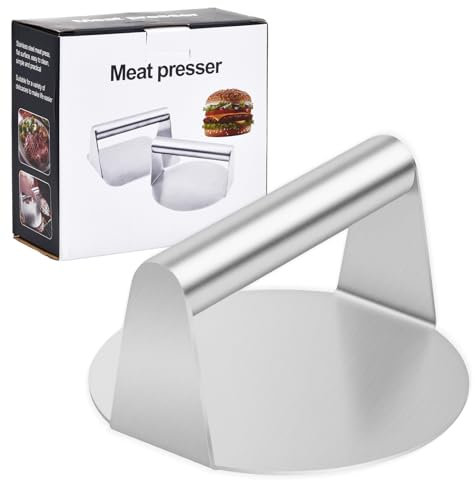 Bezavea Stainless Steel Burger Press, Heavy-Duty Smashed Burger Presser, 5.9 Inch Round Hamburger Patty Maker, Professional Griddle Accessories Kit, Ideal for Bacon Beef Steak Patty Sandwich