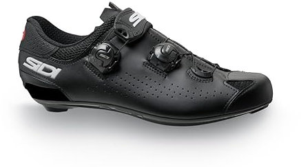Sidi | Fahrradschuhe breite Passform, professionelle Herren Rennradschuhe Genius 10 MEGA, Carbonsohle, weiches Ristverschlusssystem, integrierte Ferse, Steifigkeitssohle 6, Schwarz, 8 Wide