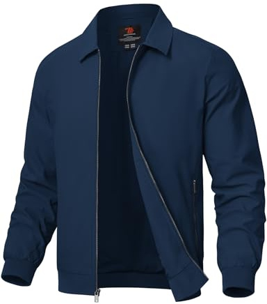 Rdruko Men's Casual Lapel Jacket Lightweight Outdoor Windbreaker Jacket Smart Spring Autumn Jackets for Sport Work Walking Hiking Golf Navy Blue L