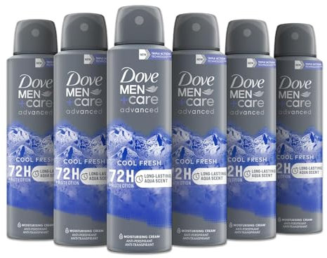 Dove Dove Men + Care Deodorant Cooles Spray Advanced Care, Deodorant für Herren, mit 1/4 Feuchtigkeitscreme, feuchtigkeitsspendende und hautfreundliche Formel, Schutz bis zu 72 Stunden, 6 Stück à 150