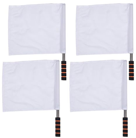 PRETYZOOM Sports Referee Flags, 4pcs White Linesman Flags Hand Flag Track and Field Sports Flag with Stainless Steel Pole for Soccer Volleyball Match