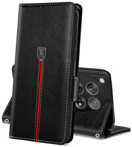 MAMA MOUTH Hülle für Oneplus 12, Magnet Leder Kartenfach Handyhülle, Klappbar Wallet Tasche für Oneplus 12 Schutzhülle, Flip TPU Bumper Silikon Cover, Stoßfeste Case für Oneplus 12 Schwarz