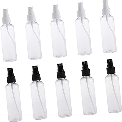 Housoutil 10 Botellas de Spray de Plástico Transparente de 100ml, Recargables y Portátiles, Tapa, para Viaje y Uso Exterior Color Aleatorio