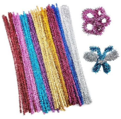 Vordpe 100 Stück Pfeifenreiniger, Chenilledraht Lang Biegeplüsch, 30CM Biegeplüsch für Kinder Zum Basteln und Dekorieren für DIY Handwerksprojekte (Glitzer)