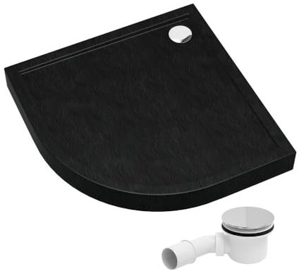 AQUABAD Duschwanne/Duschtasse | Komplettset Ultima mit LeakProtect Technologie Black Stone 90x90cm R55 Viertelkreis | inkl. Ablaufgarnitur/Siphon Alcadrain A49CR