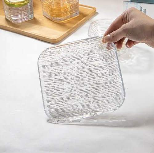 HOMIES Lot de 6 petites assiettes à dessert carrées en verre de 15,2 cm pour apéritif, fruits, salade et gâteau (rayures horizontales)