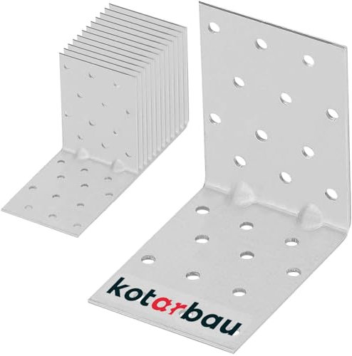 KOTARBAU® 12 pcs Angle Bracket - Galvanised Steel - 80x80x60 mm (3.15 x 3.15 x 2.36 in) - Silver - 90 Degree - Metal Corner Bracket - with Rib - Heavy Duty Corner Connector