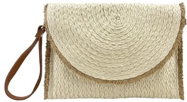 MODELISA - Bolso Sobre Cartera De Mano Y Hombro Rafia Paja Solapa Mujer (Beige)