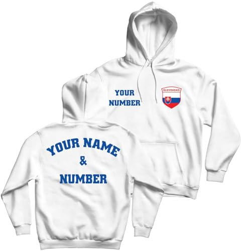 lepni.me Felpa con Cappuccio da Calcio Personalizzata Unisex Slovacchia, Nome e Numero, Bandiera slovacca Distintivo Campionato Europeo di Calcio 2024 (L Bianco Multicolore)