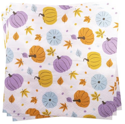Kürbis-Ahornblätter Servietten 50 Stück Papierservietten 33 x 33 cm Partyservietten Herbsternte, 3-lagig Papier
