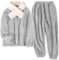Tuopuda Pigiama Donna Invernale Pigiami Due Pezzi, Pigiama Pile da Casa con Sciarpe Tasche Felpa Manica Lunga e Pantalone Lungo, Indumenti da Notte Sleepwear, Grigio-2, M