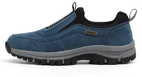 GYCF Hombre Zapatillas sin Cordones,Zapatos Casual Sin Cordones Calzado de Walking Deportivo Bajas de Ligerasy Transpirables Zapatos de Ortopédicos Trekking,Azul,43EU