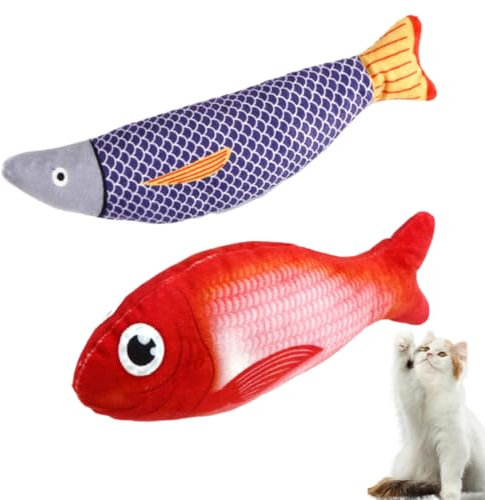Juguete para Gatos, 2 Piezas Juguetes Pez para Gatos, Juguete Gato Catnip, Juguete Interactivo Hierba Gatera, Juguete Hierba Gatera, Pez de Simulación de Felpa, para Gatos, multicolor