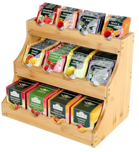 efuturetime Organizzatore di Bustine da Tè in Piedi in Bambù, 30,7 x 25 x 20,5 cm, Porta Tè in Verticale in Legno con 12 Scomparti, per Conservare Tè Sfuso, Bustine, Caffè, Zucchero e Agitatori