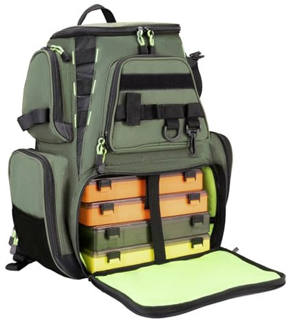 Seaknight Fishing Bag Multifunctional Backpack Waterproof Holdall Tackle Storage Backpack for Carp Fishing Outdoor Camping Hiking (L Size - Green with 4 Boxes)