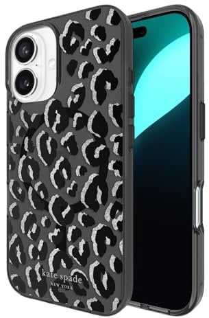 Kate Spade New York iPhone 16 Case - Compatible with MagSafe - Designer Phone Case - City Leopard Black