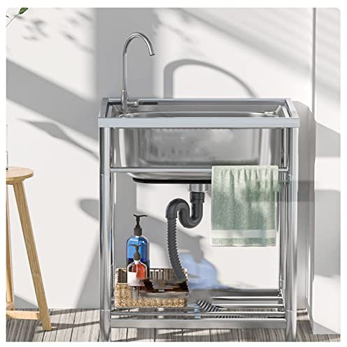 GODFSAHG Fregadero Independiente de Acero Inoxidable, Fregadero para Exteriores, Fregadero portátil, Fregadero de Restaurante Comercial, Mesa de Acero Inoxidable con Fregadero, para restaur