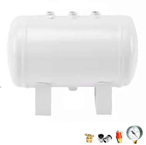 Small Airtight Storage Containers / 1 3 5-Gallon Horizontal Portable Air Tank, with Drain Valve/Pressure Gauges, Air Compressor Reservoir Tank, Easy to Clean White(1.3Gal/5L)