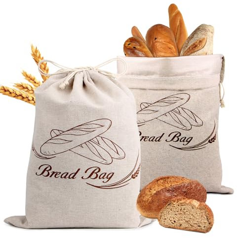 NVGVUP 2 Stück Brotbeutel Leinen mit TPU Innenfutter, Brotbeutel Aufbewahrung Frischhalten, Brotsack Leinen Groß, Wiederverwendbare Leinenbeutel für Brot(38 × 30 cm)