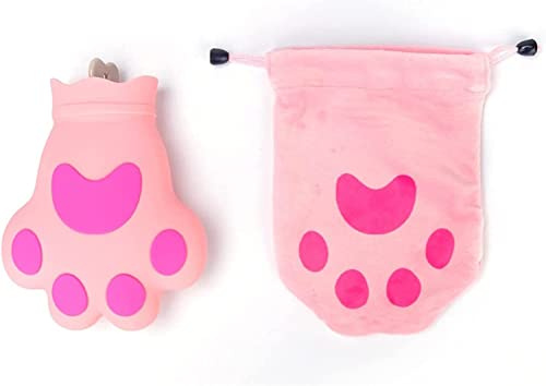 ESHINEDE Hot Water Bottle 350ML Silicone Seal Hot Water Bottles Cute Cat Claw Girls Pocket Winter Hand Warmer Filled Feet Hot Water Bags for Hot and Cold Therapy