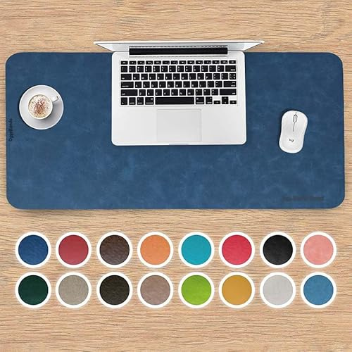 OGGETTANDO Große Schreibtischunterlage personalisierbar, Schreibtischunterlage aus Kunstleder, Schreibtischunterlage für Büro und Zuhause, leicht zu reinigen, doppelseitig, Blau glatt, 90 x 43 cm