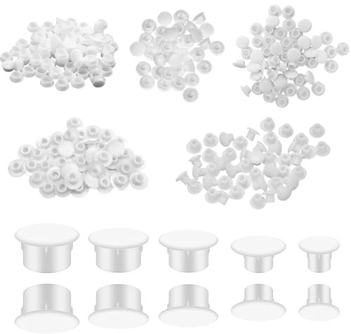 Cache-vis, 150 pièces pour Cache-Trous de vis, Cache-vis Blancs, 5 Tailles, Cache-vis en Plastique pour Portes de Meubles, armoires, étagères (5 mm/6 mm/8 mm/10 mm/12 mm)