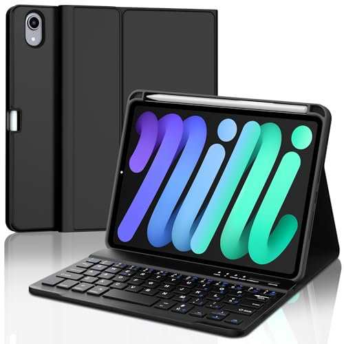 FOGARI Funda Teclado para iPad Mini 7 A17 Pro 2024/ Mini 6 8.3 2021, Español Ñ Teclado Bluetooth Desmontable para iPad Mini 7/6 8.3, Negro