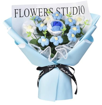 F Fityle Bouquet di fiori all'uncinetto Fiori lavorati a maglia Decorazione primaverile Bouquet lavorato a maglia già per la festa di San, Blu
