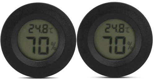 2 Pcs Reptile Thermometer Hygrometer Round,LCD Digital Display Humidity Meter Temperature Gauge, Display for Babyroom Home Office Spider Tortoise Tank Greenhouse Basement Lizard Dehumidifiers Monitor