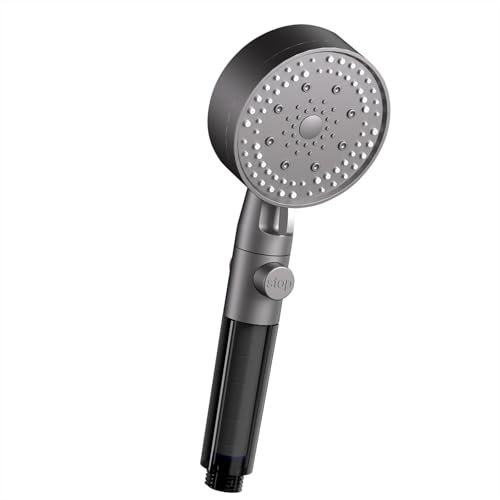 HONBOO Alcachofa de Ducha con Filtro,Cabezal Ducha Alta Presion,Mango Ducha con 5 Modos,Alcachofa de Ducha con BotóN de Parada,Perfecta para Hogares con Agua Dura,Gris