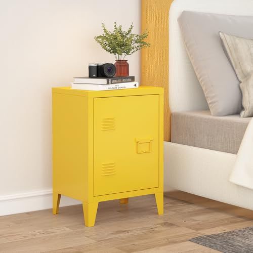 [en.casa] Nachttisch Inari Nachtschrank Gelb Nachtkästchen mit Einer Schranktür Sofatisch Türgriff rechts Metall Nachtkommode 57 x 40 x 30 cm Büroschrank