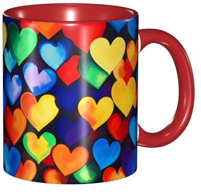Rainbow Hearts Mug - Double Color Ceramic Mug - 330ml, Microwave Safe Coffee Cup, Perfect for Home, Office, Or Gift (9.5cm Wide)