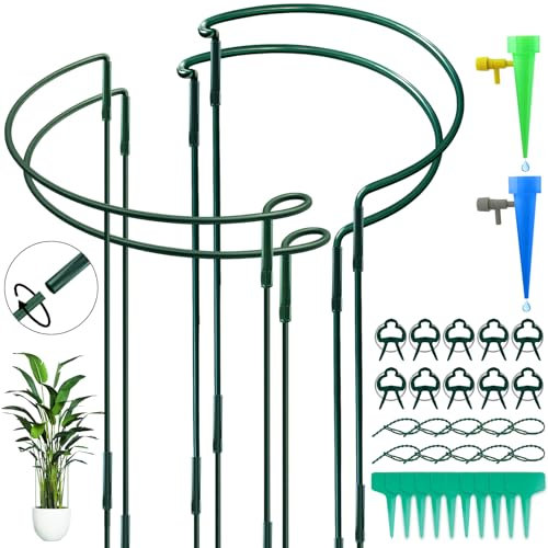 VEPEPE 38 Pièces Tuteur Cercle Plantes, Support pour Plantes Vivaces de Jardin, Tuteur Pivoine en Métal 25 x 60/30 cm, Piquets Rond Jardin Plante Extérieur, Round Plant Support