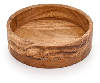 Indus Lifespace Fruit Bowl Acacia Wood Round White Decorative Bowls for Rustic Home Decor Table Centerpieces for Veggies, Fruits (8x 8 x 2.5)