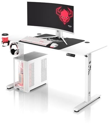 DIABLO Chairs Scrivania regolabile in altezza X-Tensio elettrica sit-stand con funzione di memoria e promemoria IQ Organizer per cavi 140×60 cm Altezza 72-117 cm Portabicchieri e cuffie Blanco