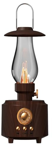 Retro LED Lantern Bluetooth Speaker, Hi-Fi Audio, IPX4 Waterproof, USB/AUX/TF Card Compatible, Flame Effect Ambient Light (Deep Wood Stripes)