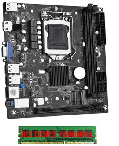 casstaly ITX H61 Carte mère de bureau avec 1 x 8 Go DDR3 1600 MHz RAM CPU LGA 1155 Support jusqu'à 16 Go de RAM Slots Carte réseau 100 m Facile à installer