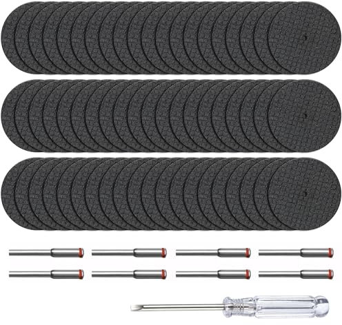 Trennscheiben für Dremel, 60 Stück Mini Harz-Kreissägeblätter mit 8 Stück 3mm Dorn,1 Schraubendreher, 32 mm Doppelmaschen-Trennscheibe für Dremel Drehwerkzeug