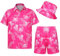 Angenster Lot de 3 chemises hawaïennes pour homme - Tenue de festival hawaïenne - Avec chapeau de pêcheur - Chemise hawaïenne - Chemise d'été pour homme - Flamant rose - Chemise de plage - Sans plis