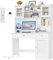 FirFurd Schreibtisch weiß, Schminktisch mit LED, Schreibtisch mit Schubladen, Computertisch mit 2 Steckdosen und 2 USB, Schminktisch ohne Spiegel, Tisch für Kinder & Jugendzimmer 120x48x165cm